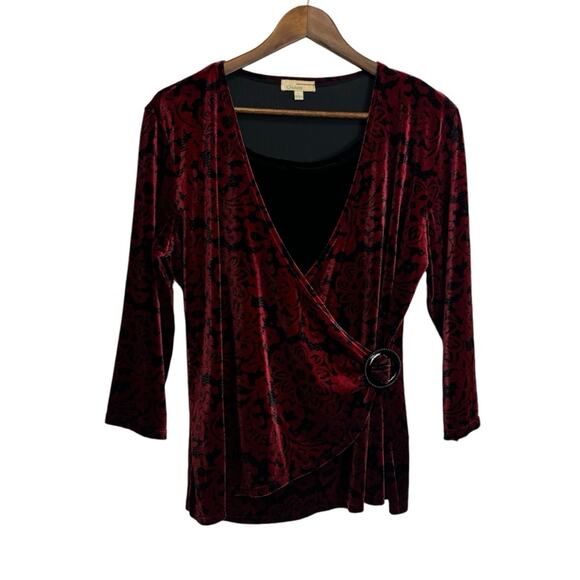 Choices Red Black Velvet faux wrap top Goth Vamp Whimsigoth Dark L - Picture 2 of 10